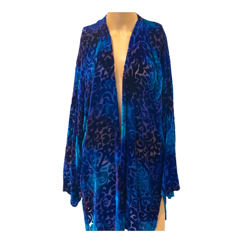 Vibrant hues of blue - velvet cut-out cardigan.